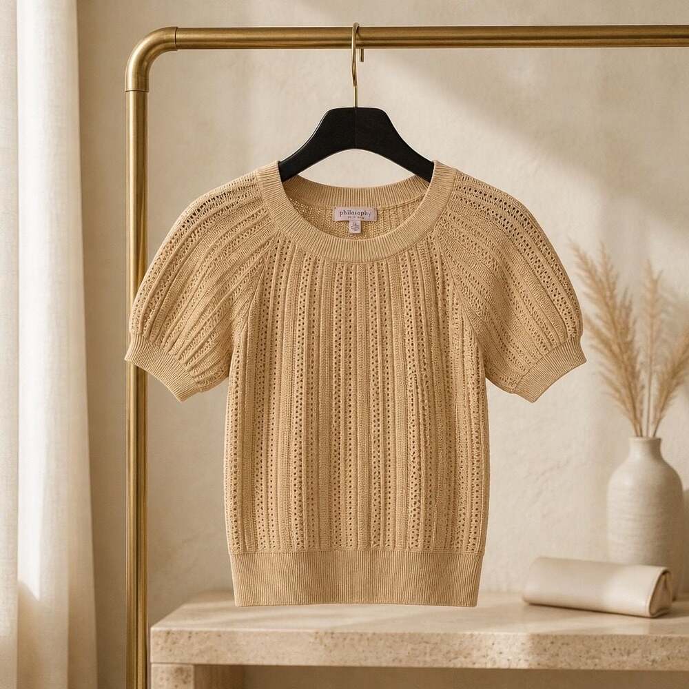 Philosophy Republic Clothing Women's Puff Sleeve Pointelle Knit Sweater #1062